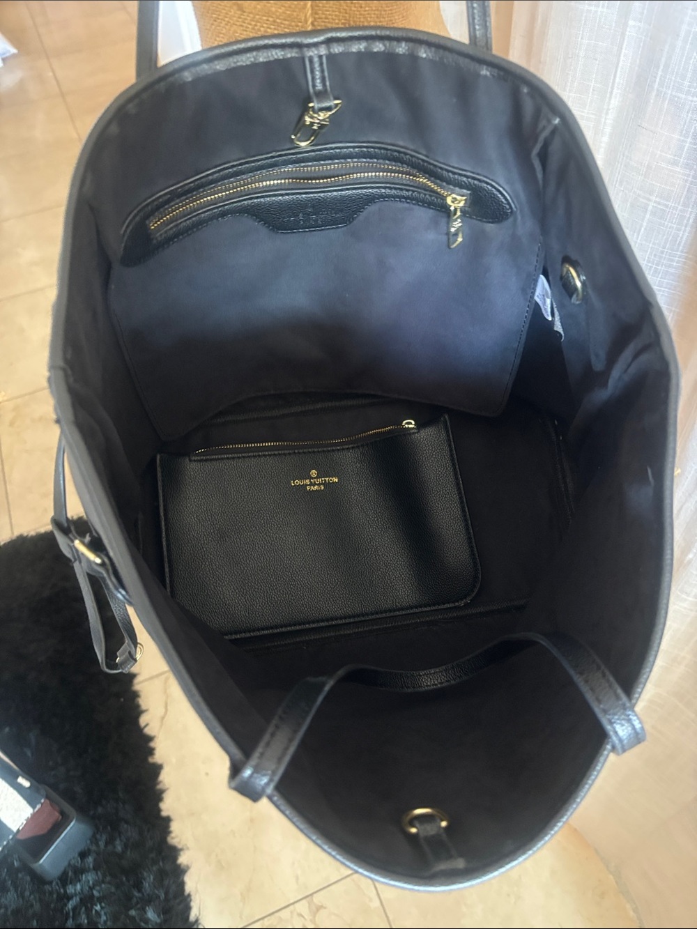 Black Perforated  fashion Monogram Studded Tote - Picture 5 of 11